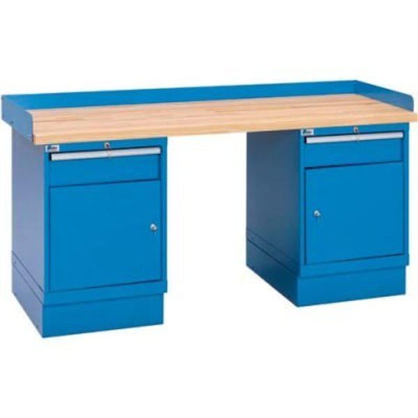 Lista International Industrial Workbench w/1 Drawer w/Shelf Cabinets, Butcher Block Top - Blue XSWB72-72BT/BB